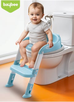 BAYBEE Baby Potty Seat With Ladder For Western Toilets Kids Toilet Potty Training Seat For Baby With Height Adjustable, Handle, Cushion Potty Chair Kids Potty Seat For Kids 2 To 5 Years Boy Girl Blue  - Image 2