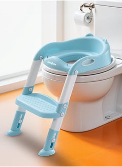 BAYBEE Baby Potty Seat With Ladder For Western Toilets Kids Toilet Potty Training Seat For Baby With Height Adjustable, Handle, Cushion Potty Chair Kids Potty Seat For Kids 2 To 5 Years Boy Girl Blue  - Image 1