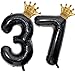 Florisland 40 inch Large Black 37 Balloon Number with Gold Crown Balloons 37th Birthday Big Foil Mylar Helium Balloon for Boys Girls 37th Birthday Anniversary Decorations Supplies FavorsNumber 37 Balloons - Image 2