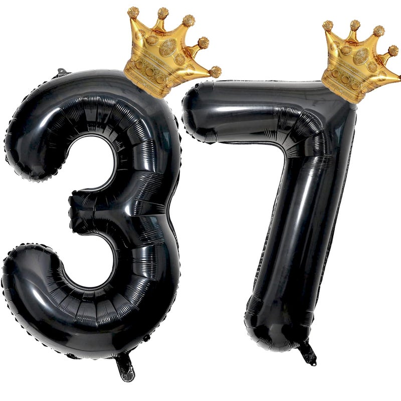 Florisland 40 inch Large Black 37 Balloon Number with Gold Crown Balloons 37th Birthday Big Foil Mylar Helium Balloon for Boys Girls 37th Birthday Anniversary Decorations Supplies FavorsNumber 37 Balloons - Image 3