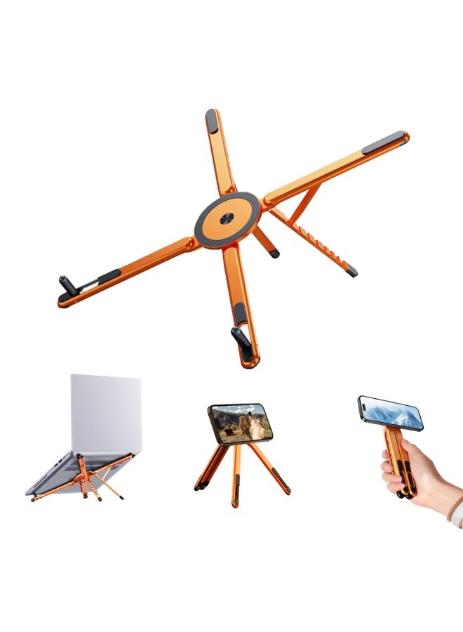 BESTPEAK 7-Level Adjustable Aluminum Laptop Stand, Foldable Ergonomic Laptop Riser Relieve Neck & Shoulder Pain, Anti-Slip Hollow Heat Dissipation Notebook Holder, Supports Up To 5KG, Universal for 11-17 Inch MacBook HP Dell Lenovo Laptops & Tablets, Portable Desktop Computer Mount for Office Home School Business Travel (Orange) - Image 1