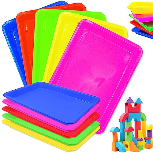 Anyumocz 10 Pack Large Size Plastic Art Trays,5 Colors Arts and Crafts Organizer Tray,Kids Serving Tray for DIY Projects,Painting,Beads - Image 1