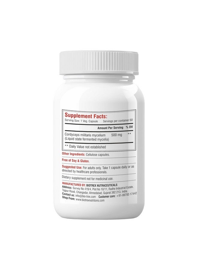 Biotrex Nutraceuticals Cordyceps 500mg - 60 Veg Capsule, Dietary supplement to strengthen Immune System, nutritional supplement, multivitamins, vitamin for men, women and adults, health supplements - Image 2