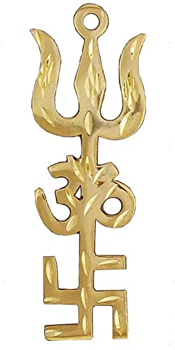Pam Herbals Indian Traditional Trishul Om Swastika Yantra Spiritual Metal 6 Wall Hanging Showpiece OrnamentHindu Religious Trisakthi Vastu Pooja Item Collectible Home Decor Gift
