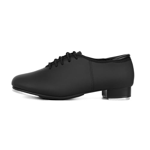 DWBH Unisex Tap Shoes PU Leather Slip On Lace-Up Dance Shoes for Women and Men Black 4M - Image 3