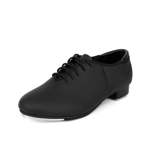 DWBH Unisex Tap Shoes PU Leather Slip On Lace-Up Dance Shoes for Women and Men Black 4M - Image 1