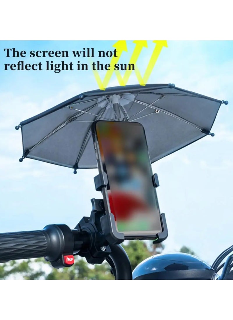 Generic Adjustable Bicycle Mount Phone Holder Motorbike Mobile Bicycle Motorcycle Anti-slip Shock-proof Phone Mount Stand With Small Waterproof Umbrella For iPhone And Samsung  - Image 1