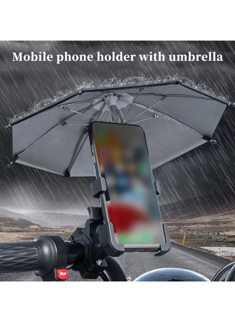 Generic Adjustable Bicycle Mount Phone Holder Motorbike Mobile Bicycle Motorcycle Anti-slip Shock-proof Phone Mount Stand With Small Waterproof Umbrella For iPhone And Samsung  - Image 4