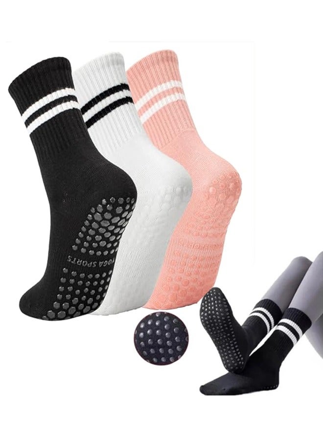 Arabest 3 Pairs Yoga Pilates Socks with Grips for Women, Non Slip Grips Cotton Socks for Barre, Ballet, Dance, Workouts - Image 1