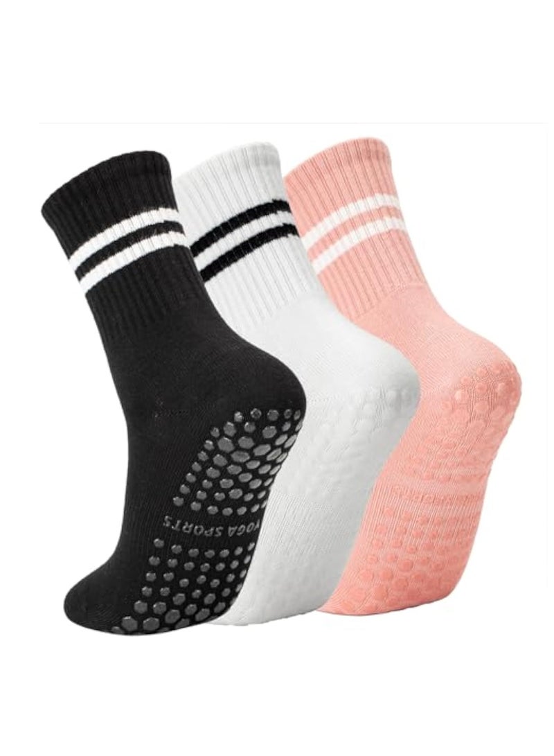 Arabest 3 Pairs Yoga Pilates Socks with Grips for Women, Non Slip Grips Cotton Socks for Barre, Ballet, Dance, Workouts - Image 2