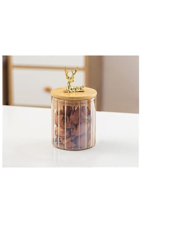 Decorative Glass Storage Jar with Gold Deer Lid, Clear Container for Kitchen Storage, Bamboo Top, Modern Design - Image 3