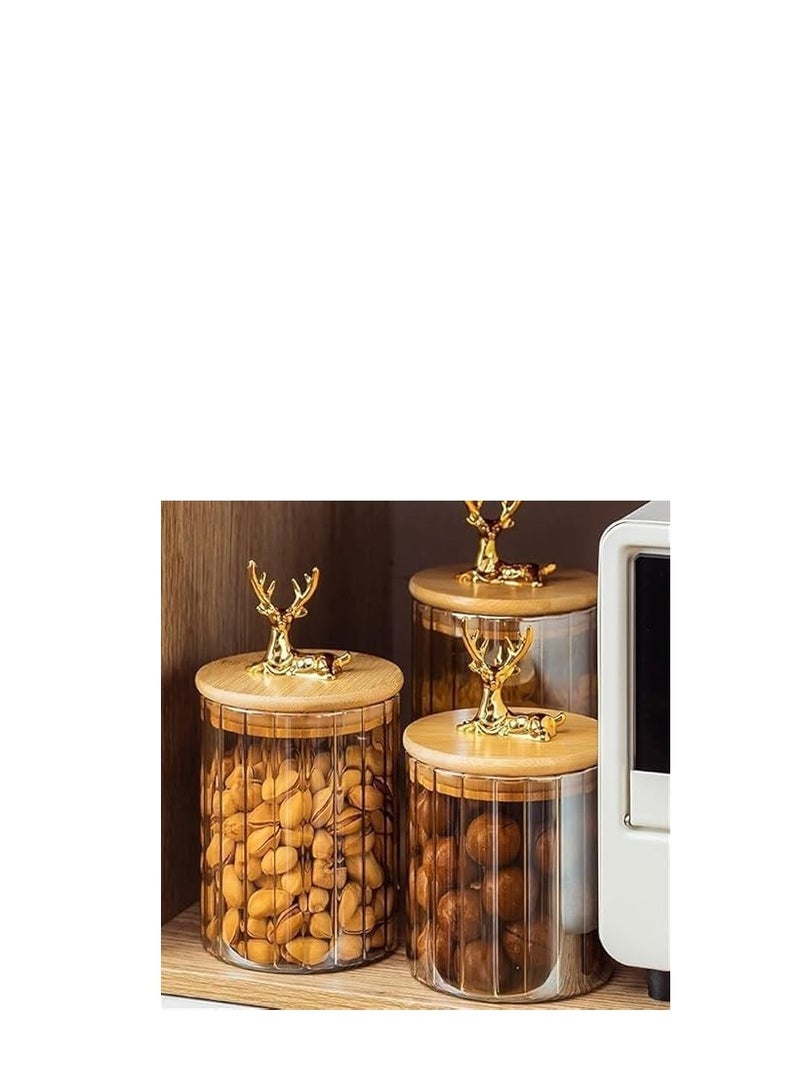 Decorative Glass Storage Jar with Gold Deer Lid, Clear Container for Kitchen Storage, Bamboo Top, Modern Design - Image 2