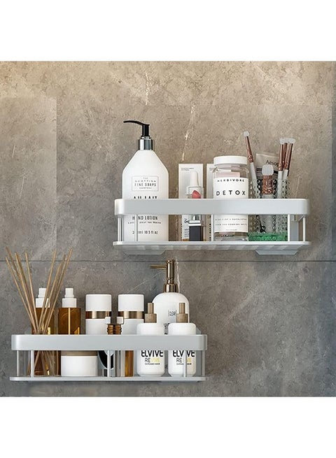 Shower Caddy,No Drilling Adhesive Shower Shelf for Bathroom Storage, Rustproof Stainless Steel Shower Organizer Wall Mounted, 2 PCS (Silver)