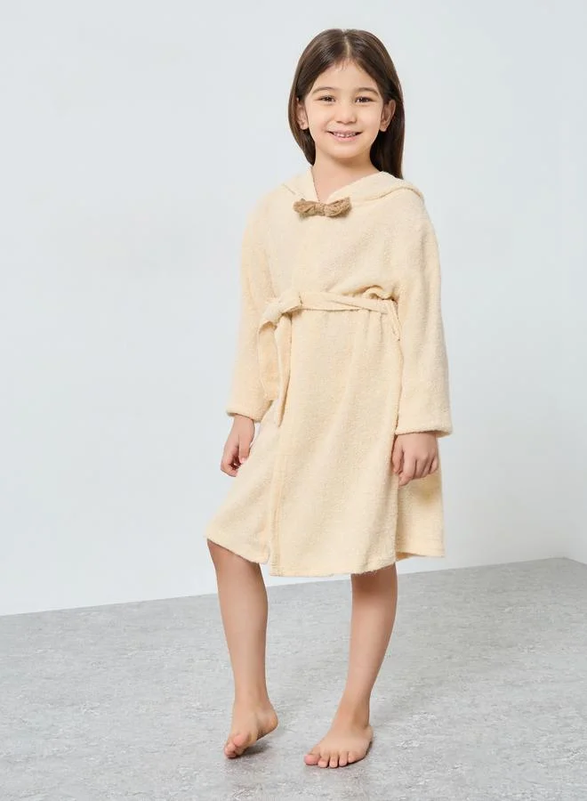 Styli Styli Beige Solid Hooded Bath Robe