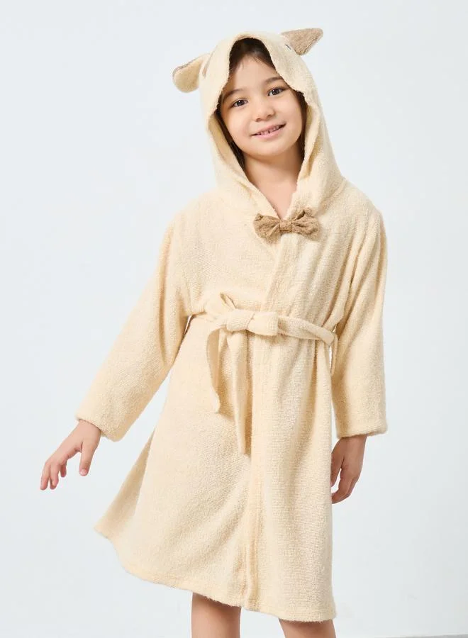 Styli Styli Beige Solid Hooded Bath Robe