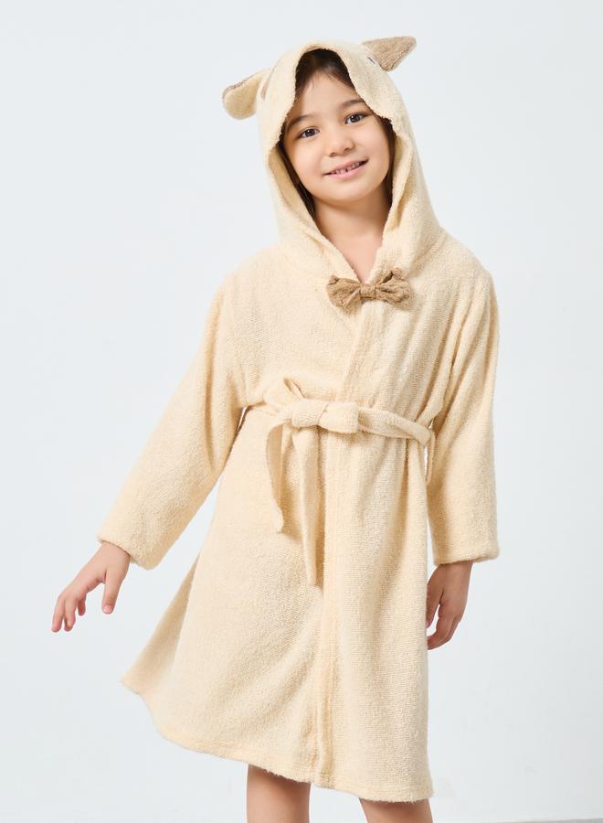 Styli Beige Solid Hooded Bath Robe - Image 2