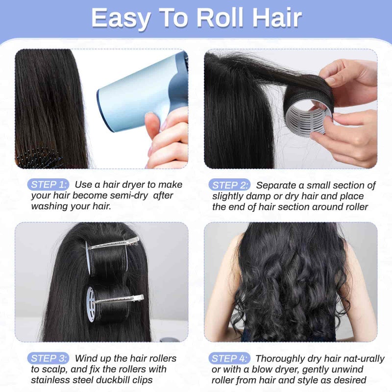 Selizo Hair Roller 28 Pcs Set, Includes 16Pcs Self-Grip Hair Rollers in 4 Sizes and 12Pcs Hair Clips for Long Medium Short Hair Volume - Image 5