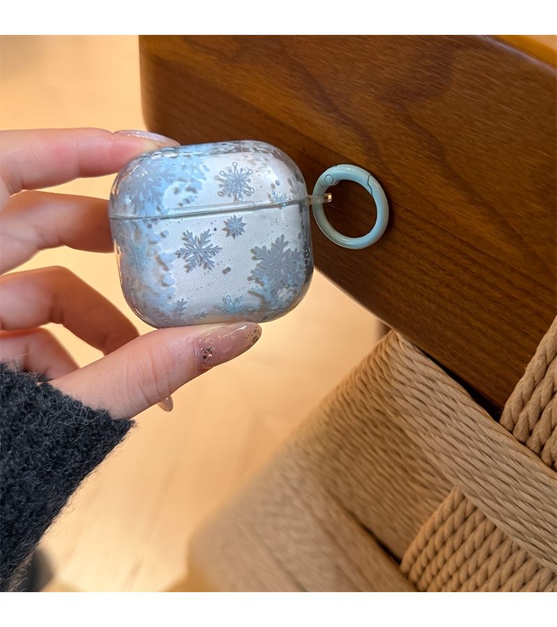 Transparent Blue Snowflake Round Buckle Winter Earphone Case for Airpods 4 - Image 5