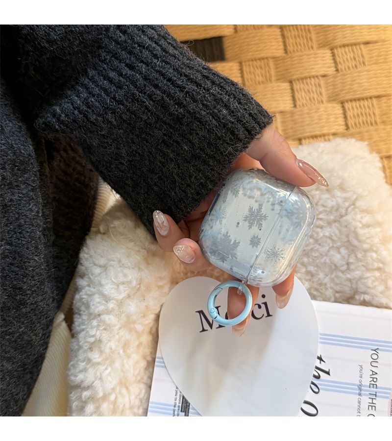 Transparent Blue Snowflake Round Buckle Winter Earphone Case for Airpods 4 - Image 1