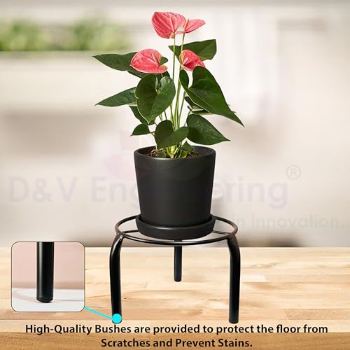D&V ENGINEERING - Creative in innovation D&V Engineering Metal Plant Stand for Living Room, Balcony & Garden | Indoor/Outdoor Flower Pot Stand | Heavy-Duty | 50kg Capacity | 19x19x15 cm | Pack of 4, Black | POT-14B-04 - Image 4