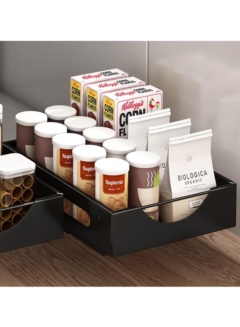 Beauenty Kitchen Storage Organizer, No Punching Heavy Duty Pull Out Cabinet Drawer Under Cabinet Placing Dishes, Spices or Loose Items and keeping Them Neat or Drained (Black Spice Rack) - Image 1