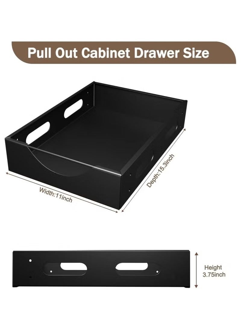 Beauenty Kitchen Storage Organizer, No Punching Heavy Duty Pull Out Cabinet Drawer Under Cabinet Placing Dishes, Spices or Loose Items and keeping Them Neat or Drained (Black Spice Rack) - Image 2