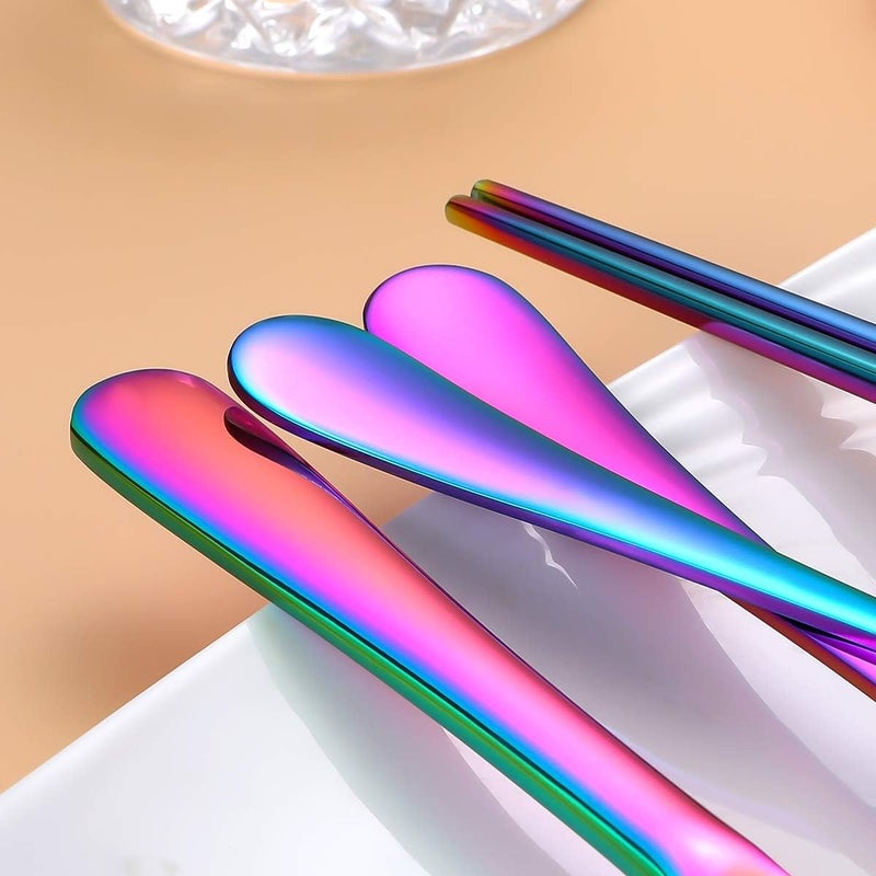 Topbooc Travel Utensils,Reusable Silverware Set To Go Portable Cutlery Set with a Waterproof Carrying Case for Lunch Boxes Workplace Camping Picnic (Rainbow) - Image 3