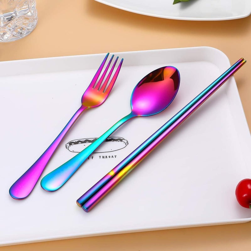 Topbooc Travel Utensils,Reusable Silverware Set To Go Portable Cutlery Set with a Waterproof Carrying Case for Lunch Boxes Workplace Camping Picnic (Rainbow) - Image 5
