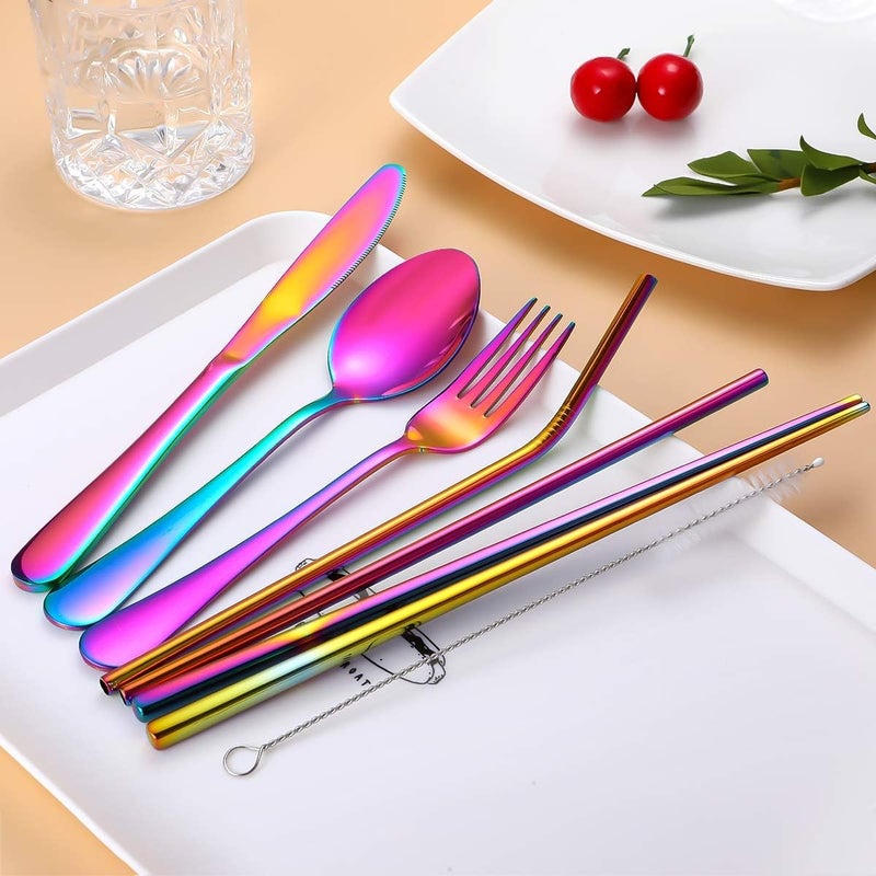 Topbooc Travel Utensils,Reusable Silverware Set To Go Portable Cutlery Set with a Waterproof Carrying Case for Lunch Boxes Workplace Camping Picnic (Rainbow) - Image 4