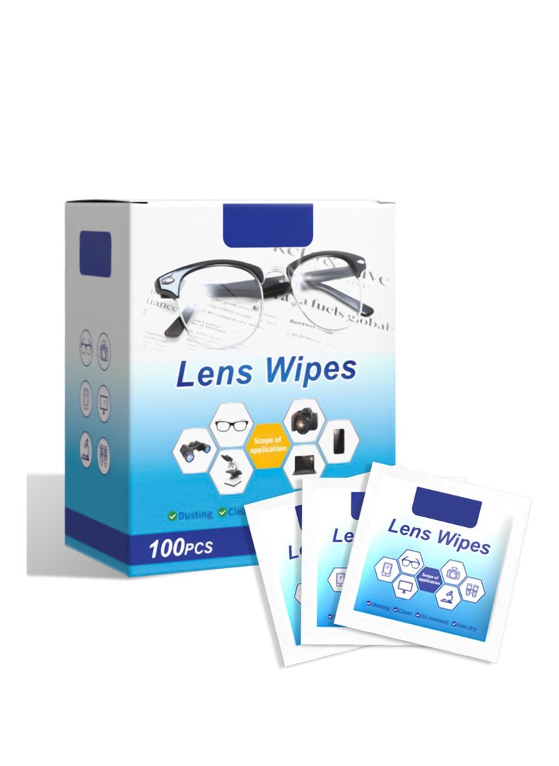 Generic Lens Cleaning Wipes, 100 Pack Pre- Lens Wipes for Eyeglasses, Moistened Individually Wrapped Sracth-Free Streak-Free Eye Glasses Cleaner Wipes for Camera Lens, Sunglass, Goggles  - Image 1