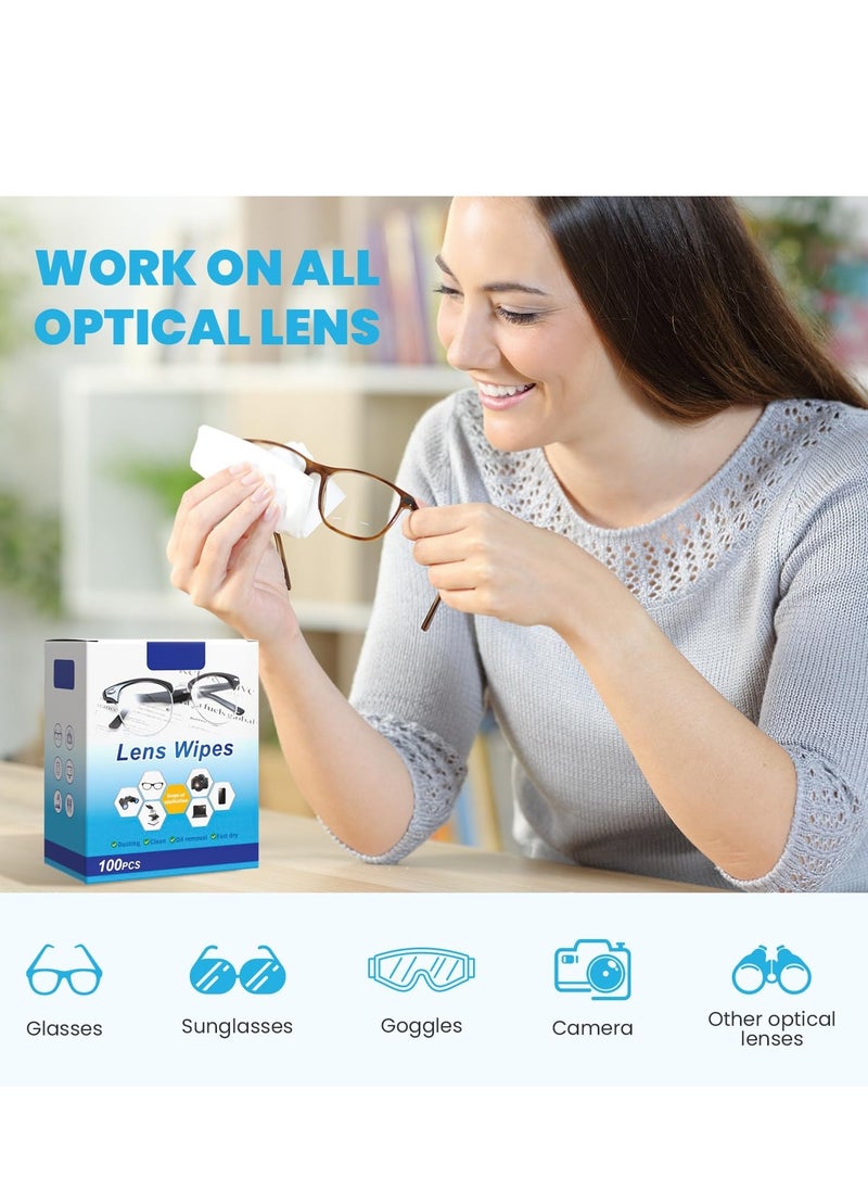 Generic Lens Cleaning Wipes, 100 Pack Pre- Lens Wipes for Eyeglasses, Moistened Individually Wrapped Sracth-Free Streak-Free Eye Glasses Cleaner Wipes for Camera Lens, Sunglass, Goggles  - Image 2