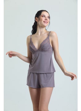 Magic Form 17378 Women's Lace Modal Rope Suspended Shorts Set-Zinc  - Image 1