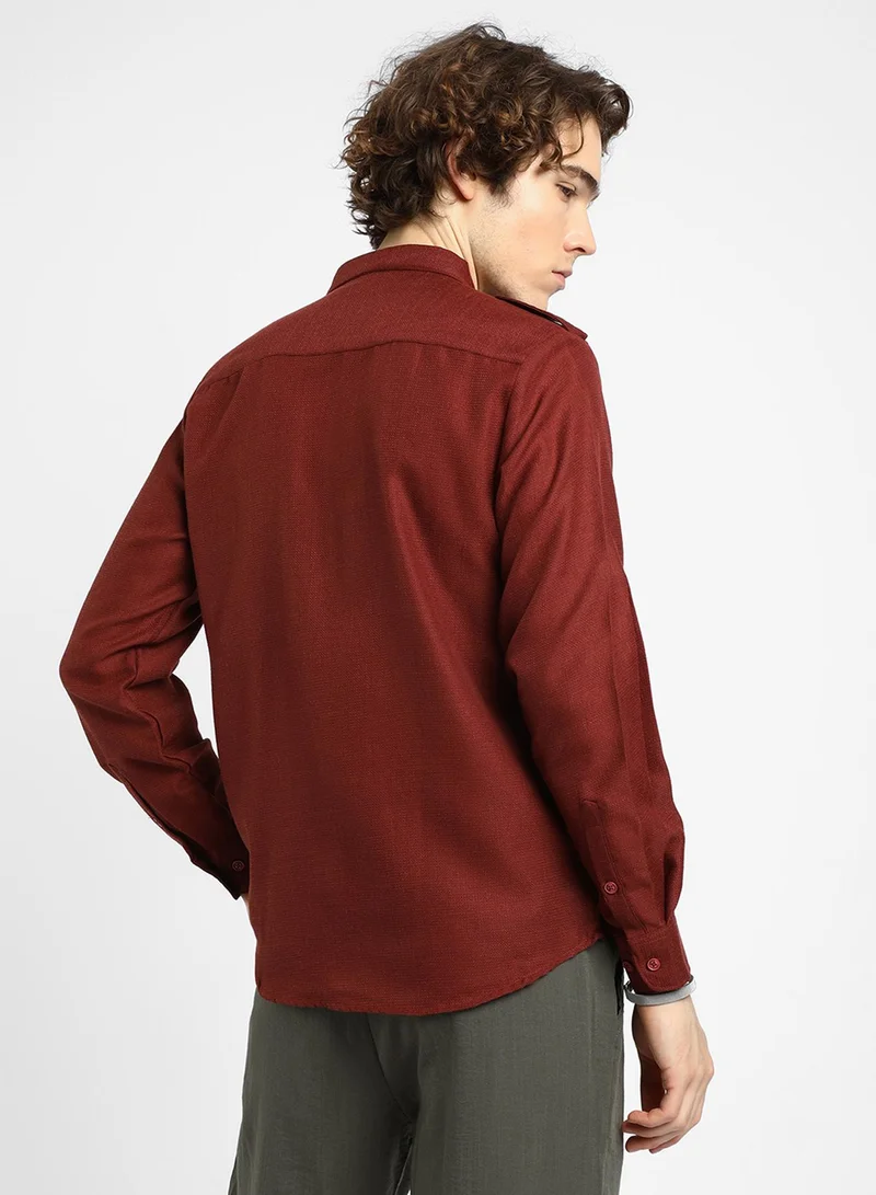 كامبوس سوترا Men's Terracotta Brown Relaxed Utility Shirt