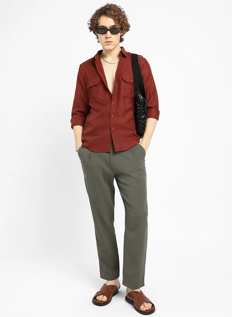 كامبوس سوترا Men's Terracotta Brown Relaxed Utility Shirt