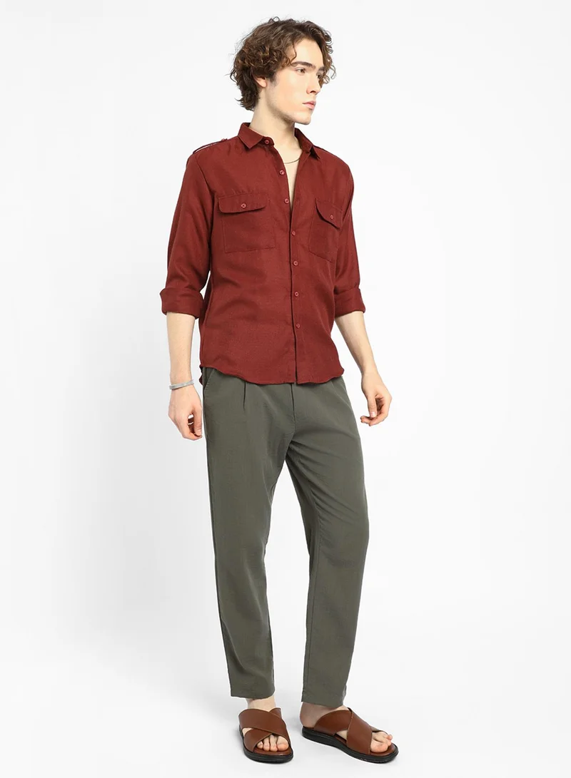 كامبوس سوترا Men's Terracotta Brown Relaxed Utility Shirt