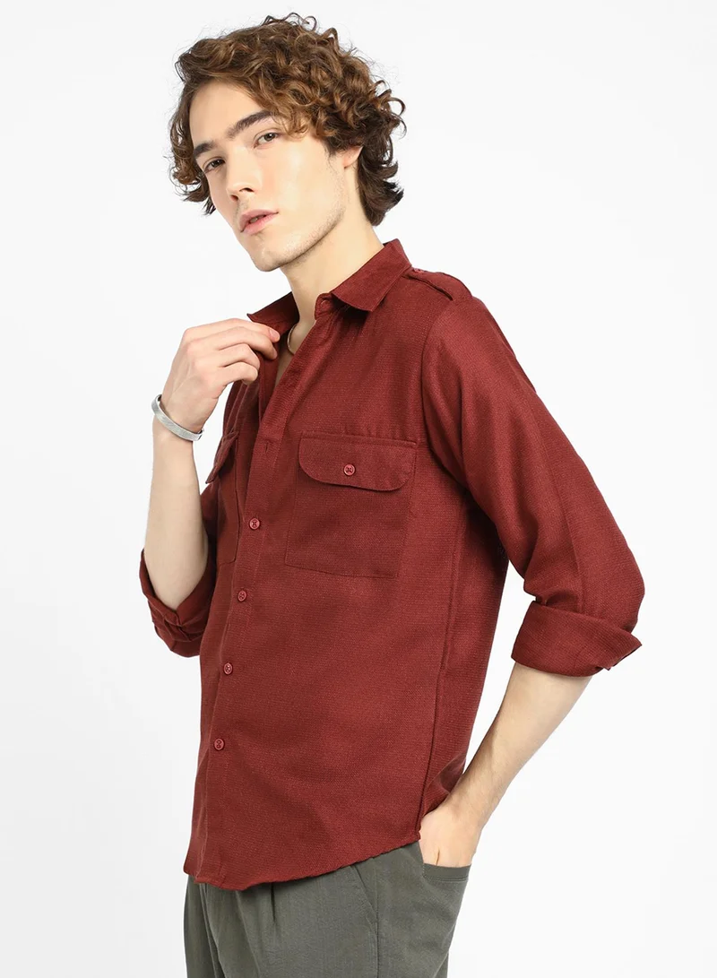 كامبوس سوترا Men's Terracotta Brown Relaxed Utility Shirt