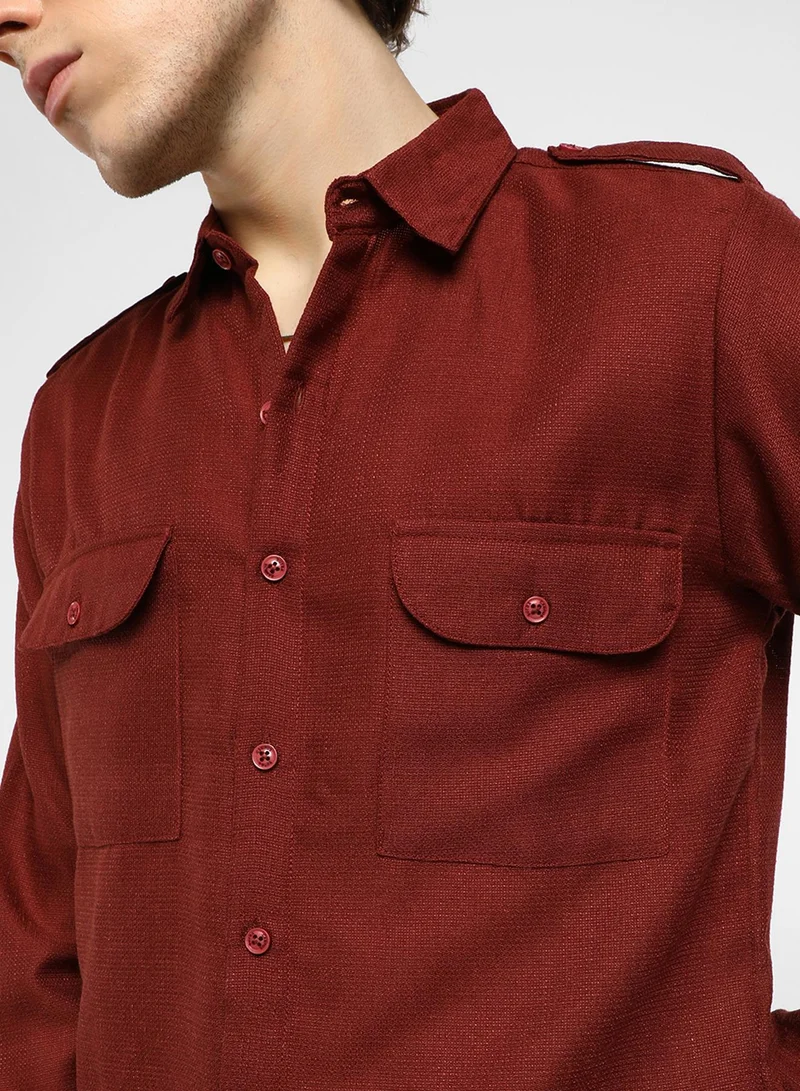 كامبوس سوترا Men's Terracotta Brown Relaxed Utility Shirt