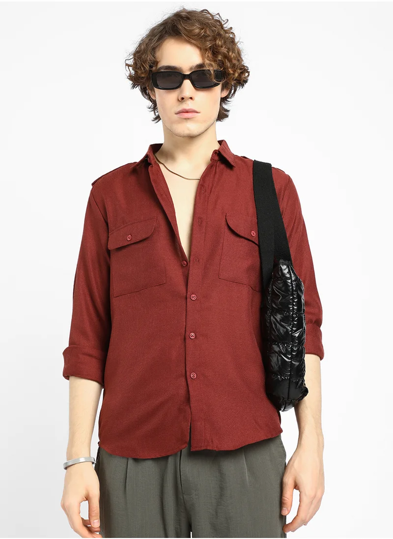 كامبوس سوترا Men's Terracotta Brown Relaxed Utility Shirt