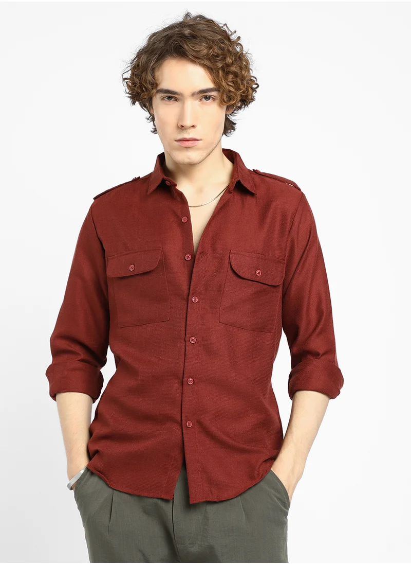 كامبوس سوترا Men's Terracotta Brown Relaxed Utility Shirt