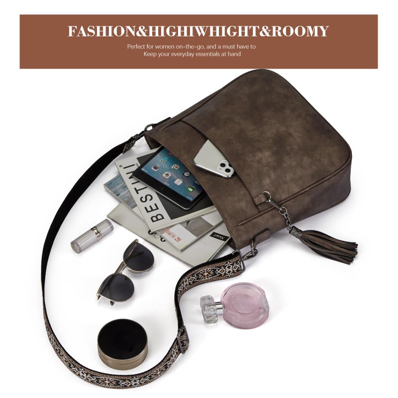 Blucoay 2PCS/Set Crossbody Bags Purses for Women,Large Capacity Vegan Leather Hobo Bags Wallet Set,Shoulder Handbags With 2 Adjustable Strap(darkbrown) - Image 3