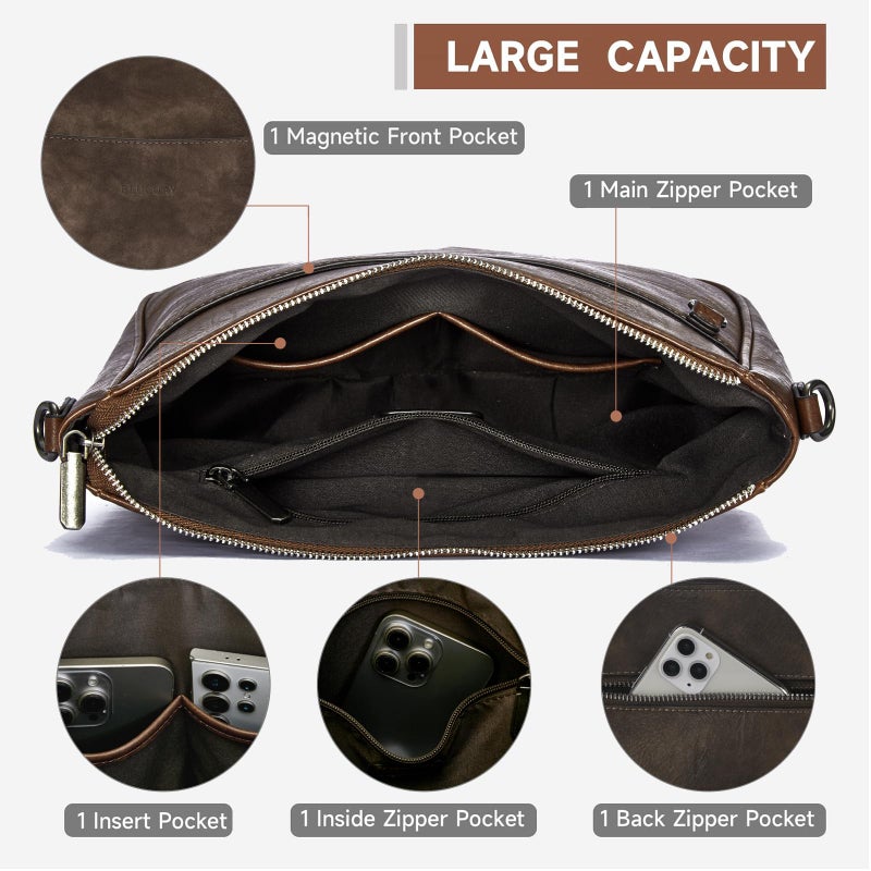 Blucoay 2PCS/Set Crossbody Bags Purses for Women,Large Capacity Vegan Leather Hobo Bags Wallet Set,Shoulder Handbags With 2 Adjustable Strap(darkbrown) - Image 5