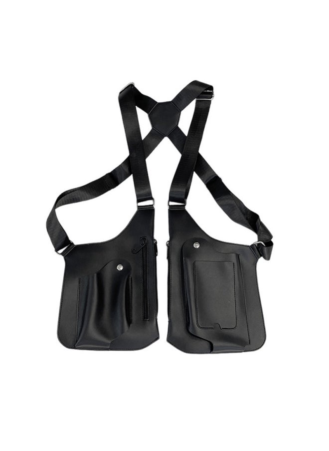 Generic - Vest Bag Trendy Brand Men's Niche Design Fashion Female Couple's Casual Outdoor Chest Bag Retro Backpack All-match Tactical Bag-Color:Black - Image 1