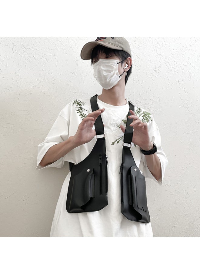 Generic - Vest Bag Trendy Brand Men's Niche Design Fashion Female Couple's Casual Outdoor Chest Bag Retro Backpack All-match Tactical Bag-Color:Black - Image 1