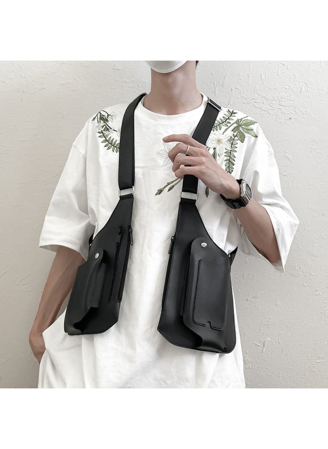 Generic - Vest Bag Trendy Brand Men's Niche Design Fashion Female Couple's Casual Outdoor Chest Bag Retro Backpack All-match Tactical Bag-Color:Black - Image 1