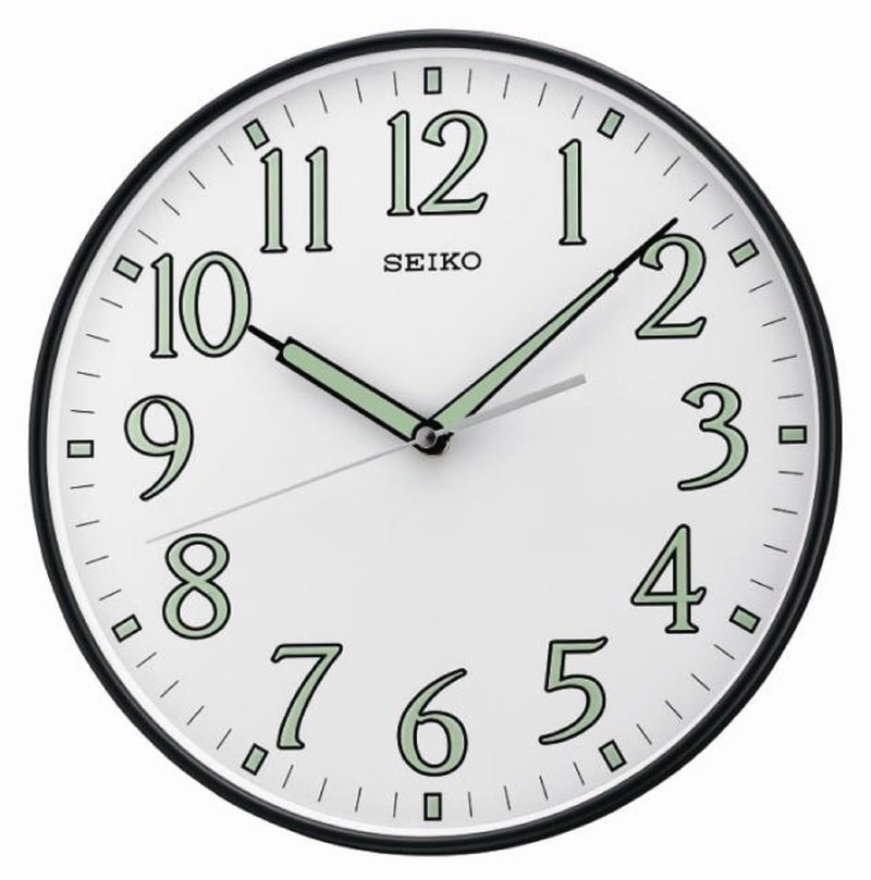 SEIKO 12 Inch Black Framed Luminous Numbered Wall Clock - Image 1