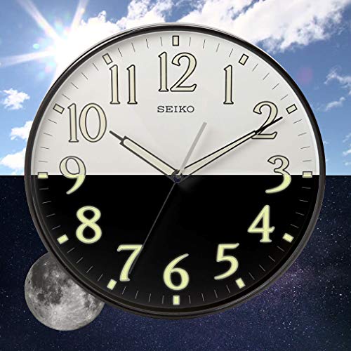 SEIKO 12 Inch Black Framed Luminous Numbered Wall Clock - Image 2