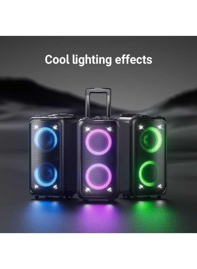 F&D PA200 Portable Trolley Party Speaker with 80W RMS Power and Karaoke Mic Input, FM Radio, 12-Hour Battery Life, Dynamic Light Show and BT/AUX/USB Connectivity for Music Party - Black - Image 5