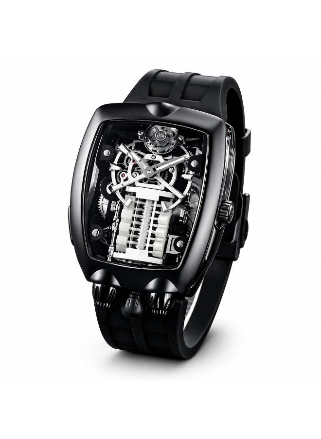 Luxury Men's Skeleton Dial Wrist Watch, Tonneau Stainless Steel Case, Silicone Strap, Fashion Analog Watch for Business, Casual, Sports & Gift - Image 1