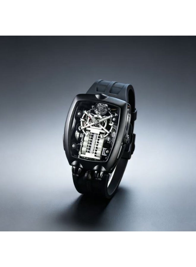 Luxury Men's Skeleton Dial Wrist Watch, Tonneau Stainless Steel Case, Silicone Strap, Fashion Analog Watch for Business, Casual, Sports & Gift - Image 2