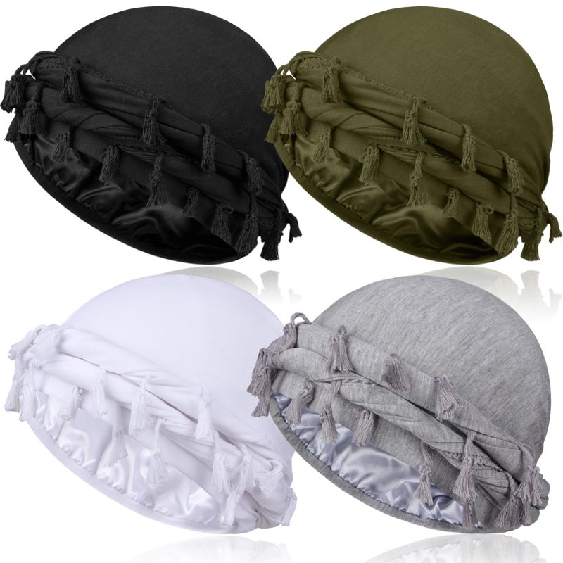 MLTUARG 4 Pieces Satin Lined Turban Silky Head Wraps for Men, Turban Head Scarf for Hair - Image 1
